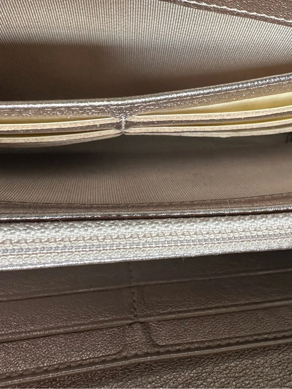 CHANEL Metallic Champagne Perforated Quilted Long Wallet + Unbranded WOC Kit